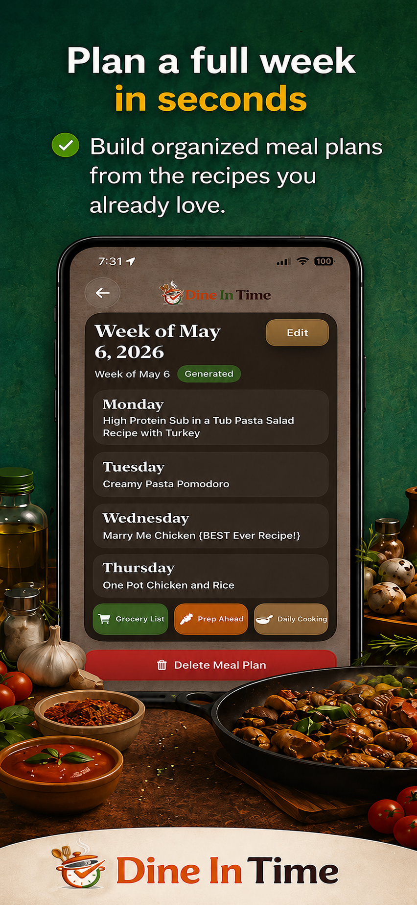 Weekly meal plan screen