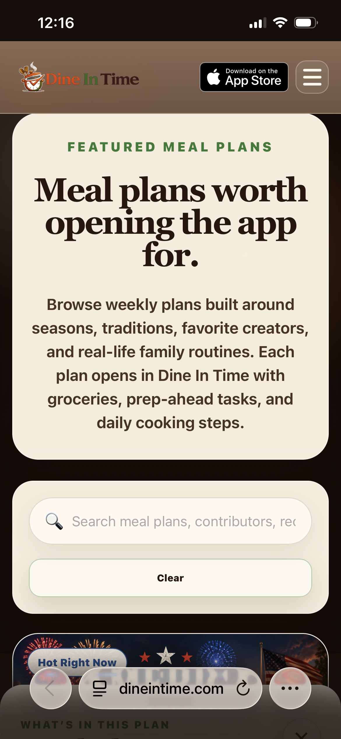 Meal Plan Showcase screen