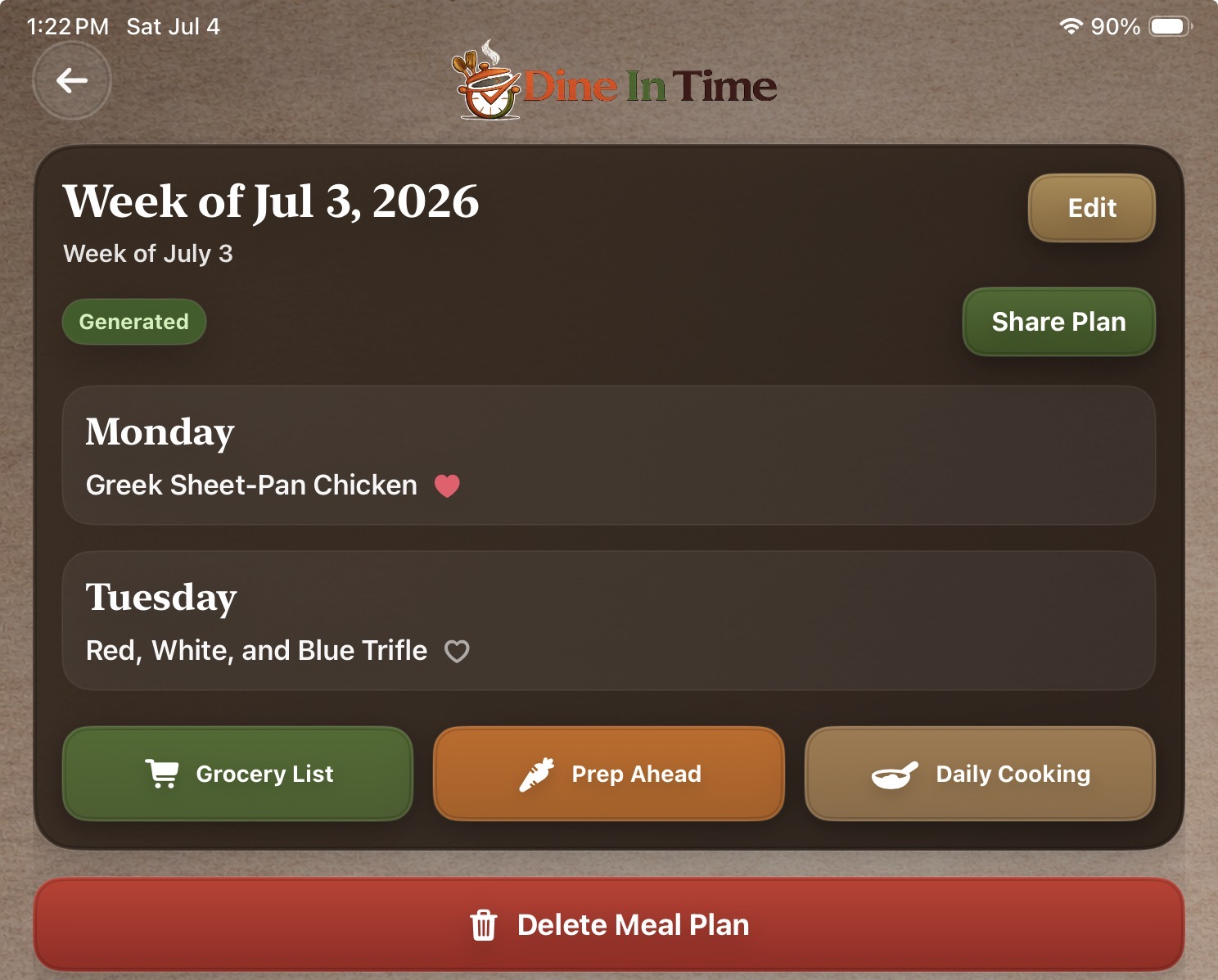 Favorites Saved Meal Plans