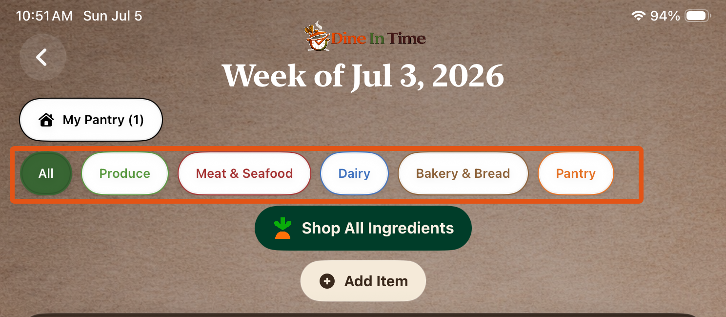 Grocery List Categories